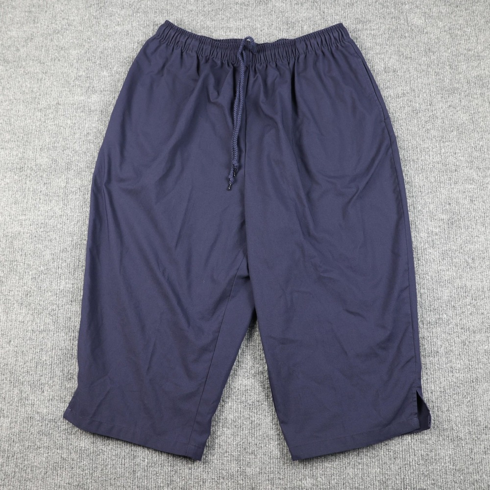 Karen Scott Pants Womens Petite Large Navy Blue‎ Capri Elastic Waist Drawstring